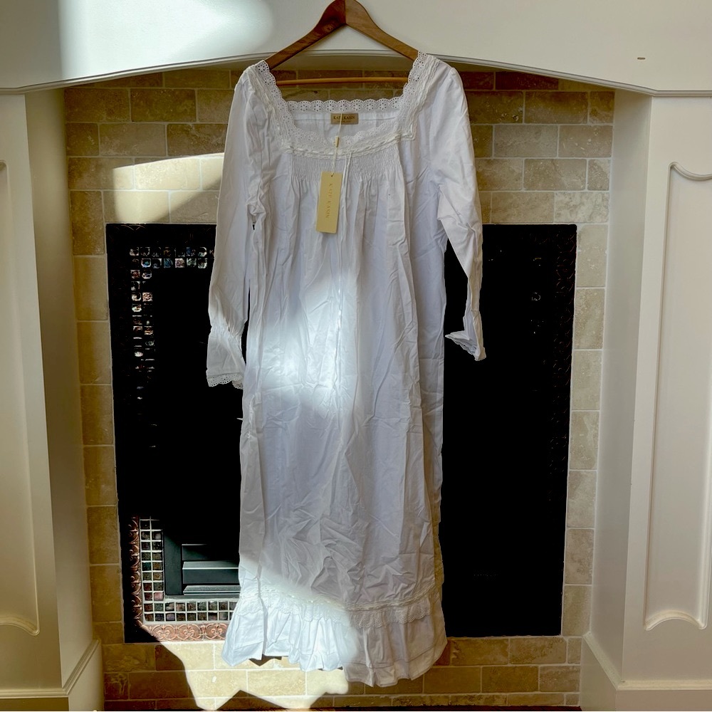 NWT Kate Kasin white cotton smock long dress